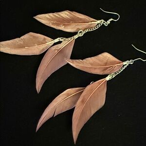 Elegant Feather Earrings in Brown and silver